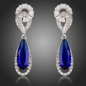 Royal Blue Cubic Zirconia Drop Earrings -ME0108
