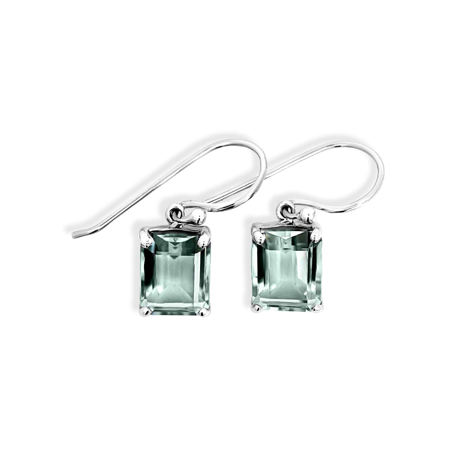 Sterling Silver Green Amethyst Claw Set Sheppard Hook Earrings