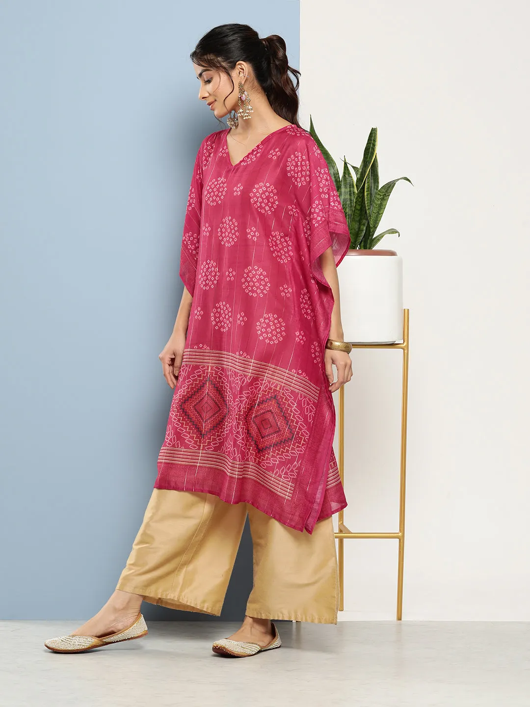 Women Pink Silk Blend Kurta