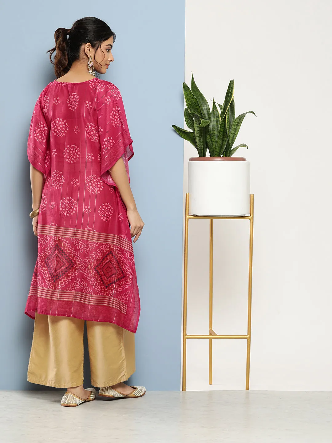 Women Pink Silk Blend Kurta
