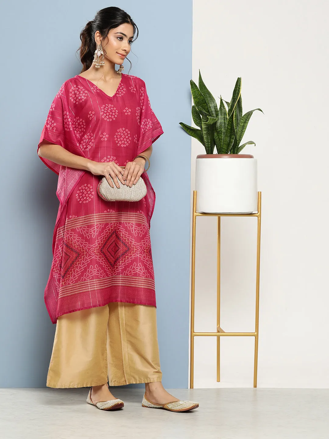 Women Pink Silk Blend Kurta