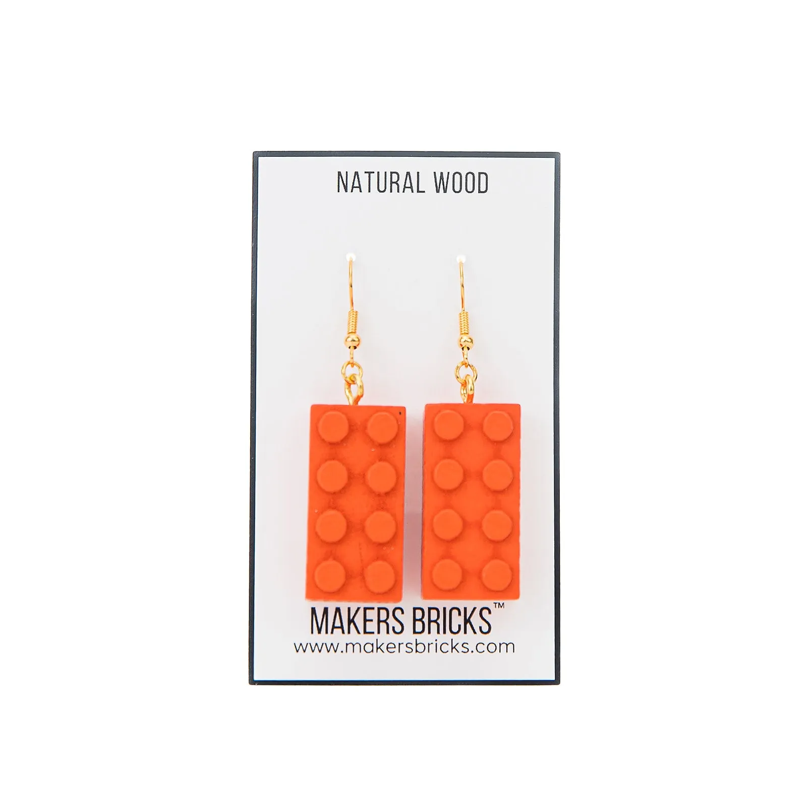 Wooden Brick 2x4 Earrings ORANGE