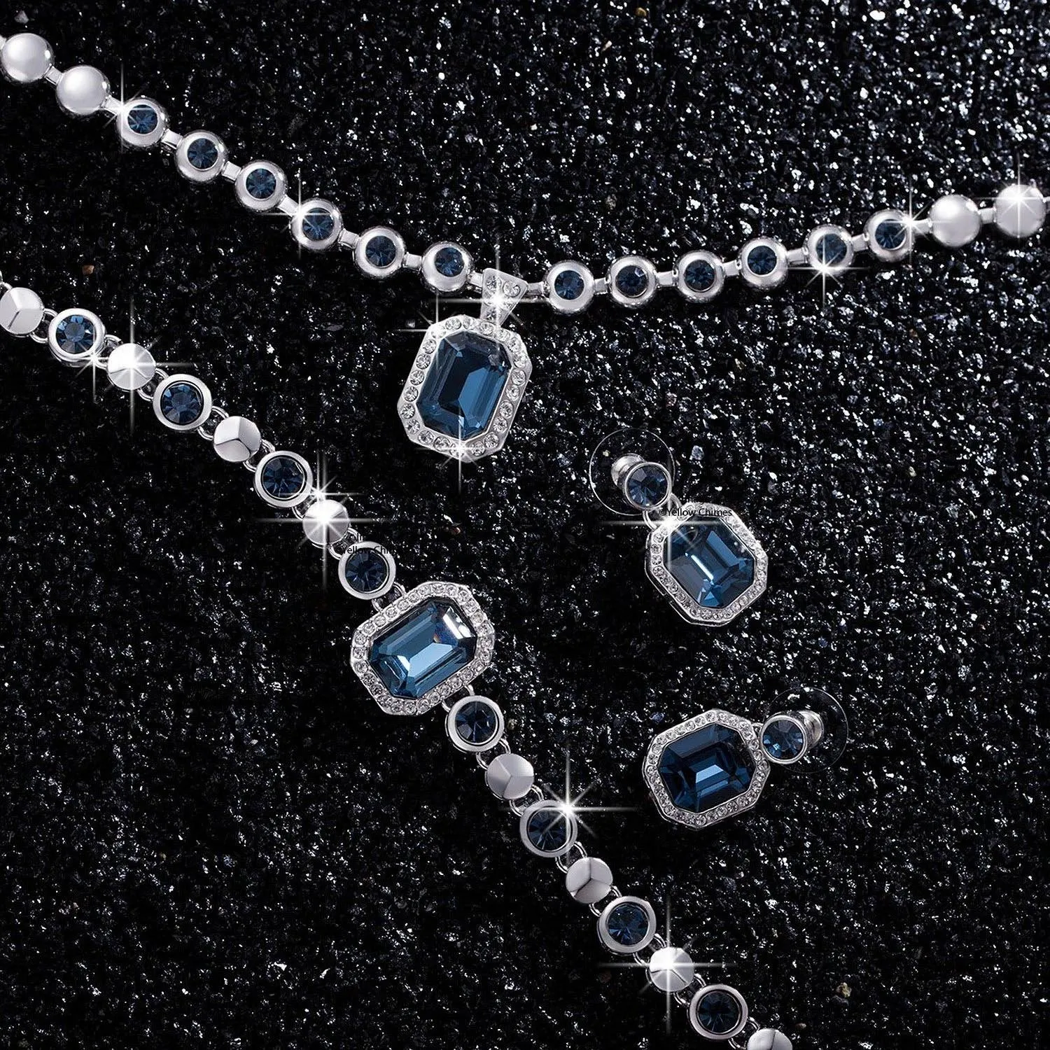 Yellow Chimes Crystals from Swarovski Divine Angelic Blue Hues Dangle & Drop Earrings For Women