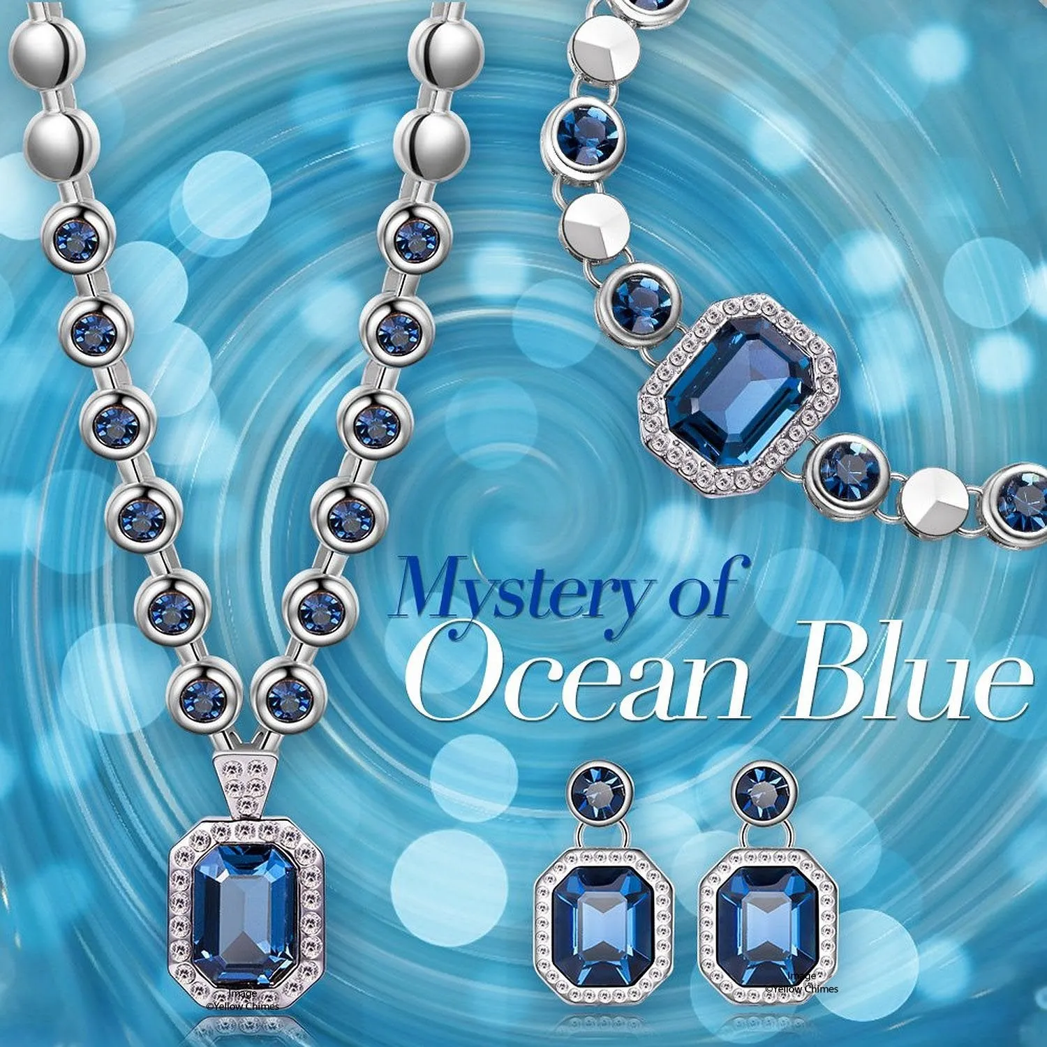 Yellow Chimes Crystals from Swarovski Divine Angelic Blue Hues Dangle & Drop Earrings For Women